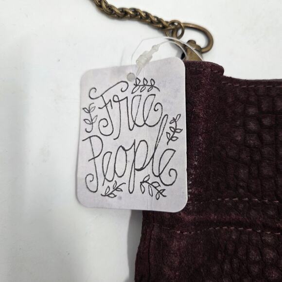 NEW Free People Nicolette Genuine Suede Clutch Chain Crossbody Purple Plum Boho - Picture 3 of 8